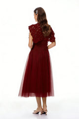 Margaret Red Floral Crochet Midi Dress