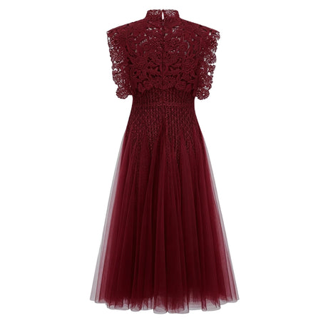 Zoe Midi Dress Red Floral Crochet