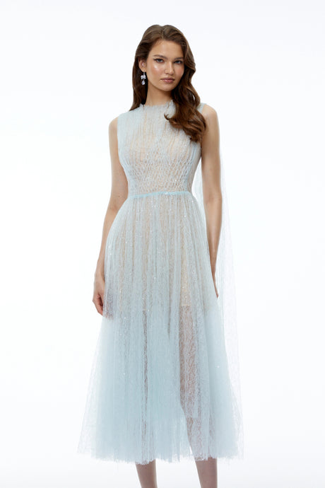Franceschina Midi Dress Ice Blue High Neck Ruched