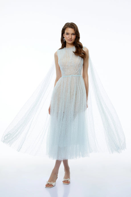 Franceschina Midi Dress Ice Blue High Neck Ruched