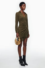 Margarete Green Faux Suede Mini Dress with Fringe