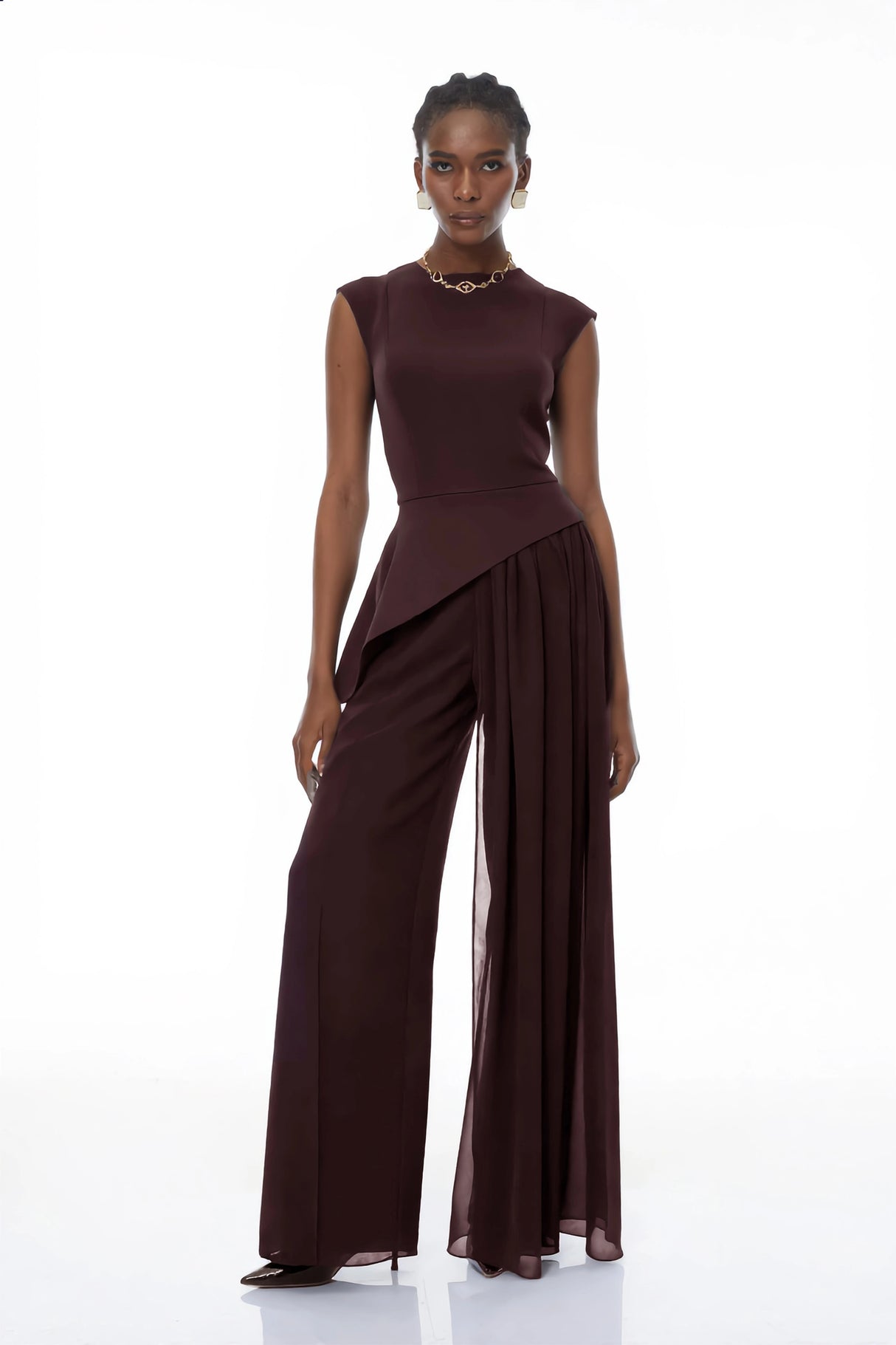 Margaux Burgundy Asymmetrical Top  Trousers Set