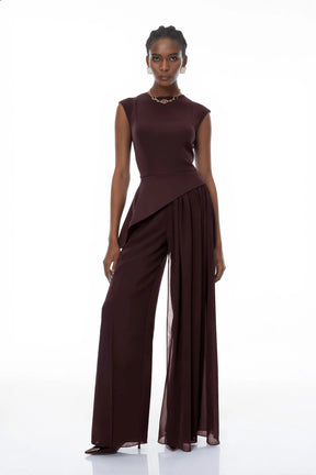 Margaux Burgundy Asymmetrical Top  Trousers Set