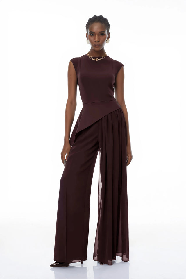 Margaux Burgundy Asymmetrical Top  Trousers Set