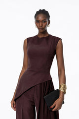 Margaux Burgundy Asymmetrical Top  Trousers Set