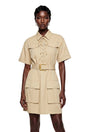 Margaux Cream Short Sleeve Mini Dress with TieFront
