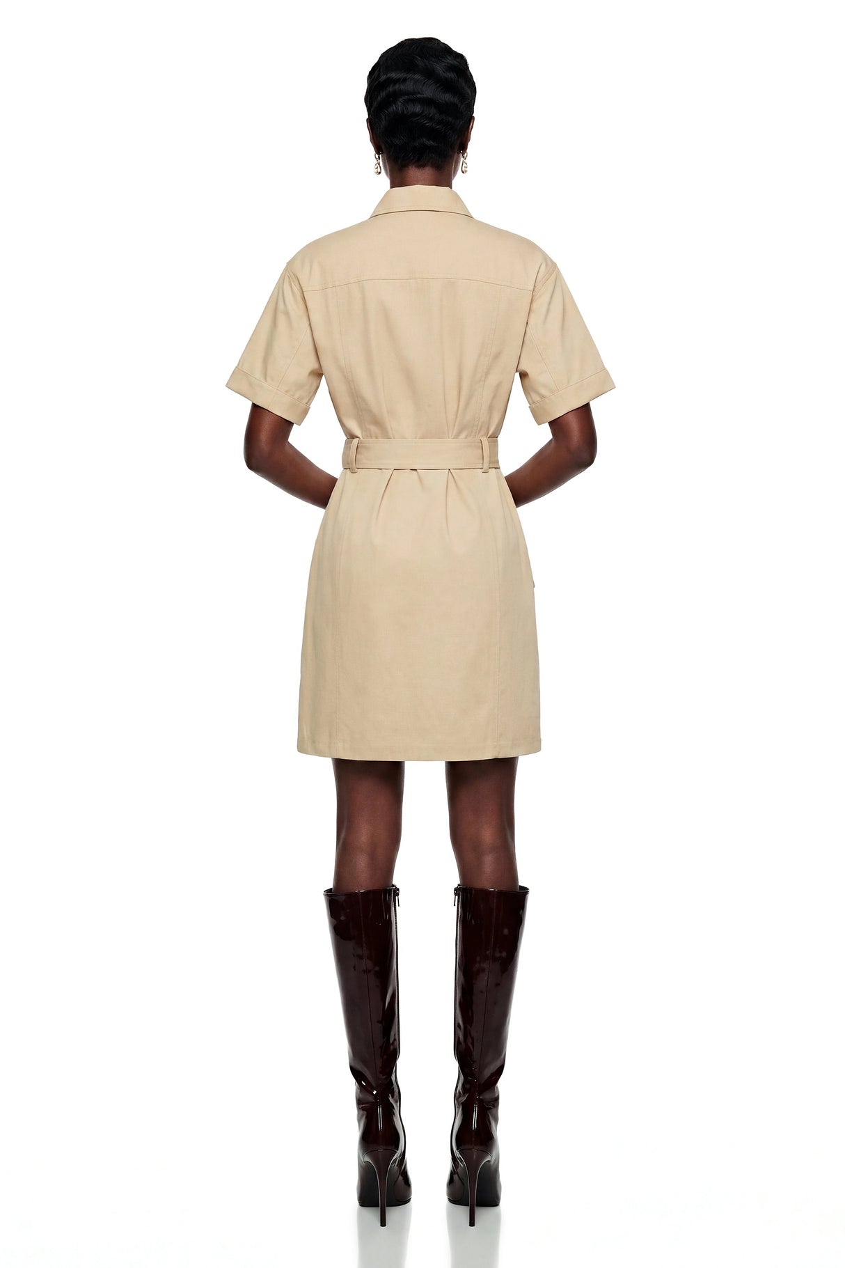 Margaux Cream Short Sleeve Mini Dress with TieFront