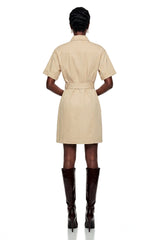 Margaux Cream Short Sleeve Mini Dress with TieFront