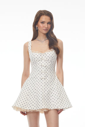Margaux White Polka Dot ALine Mini Dress with Bow