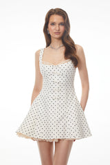 Margaux White Polka Dot ALine Mini Dress with Bow
