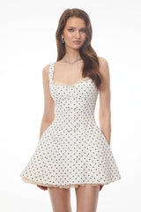 Margaux White Polka Dot ALine Mini Dress with Bow