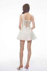 Margaux White Polka Dot ALine Mini Dress with Bow