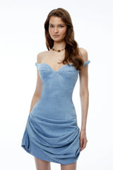 Margherita Blue Sweetheart Ruched Mini Dress