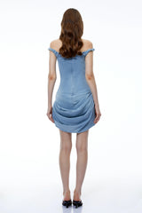 Margherita Blue Sweetheart Ruched Mini Dress