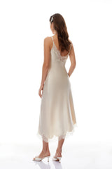 Margherita Champagne Lace Panel Satin Midi Dress
