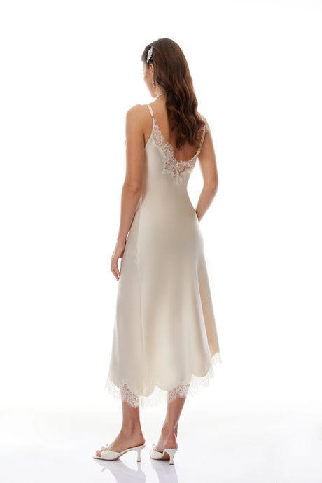 Diana Midi Dress Champagne Lace Panel Satin