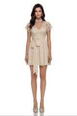 Margot Beige CutOut Ruched Mini Dress