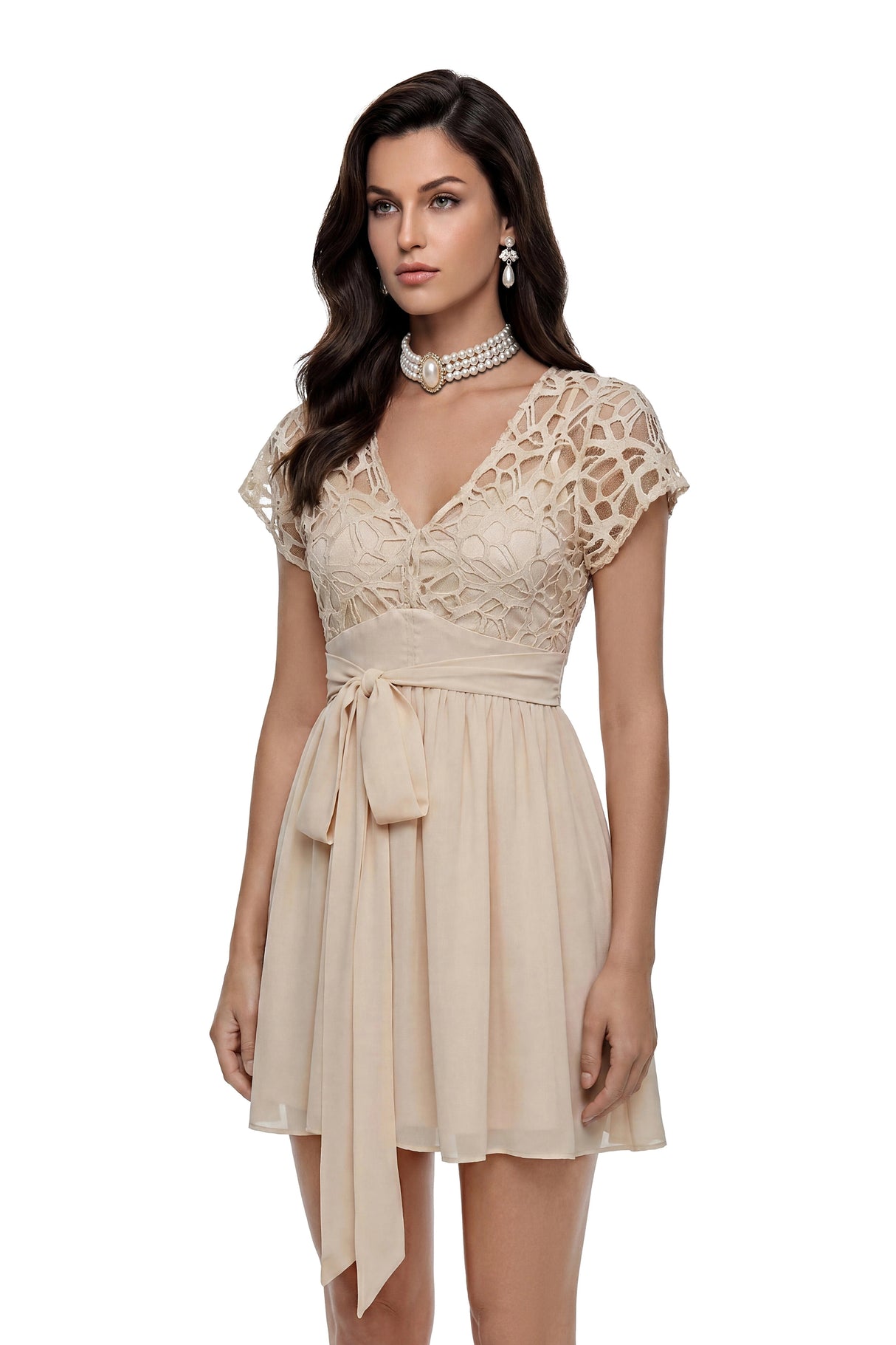 Margot Beige CutOut Ruched Mini Dress