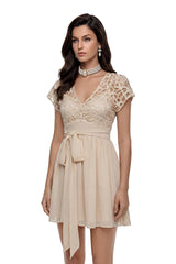 Margot Beige CutOut Ruched Mini Dress