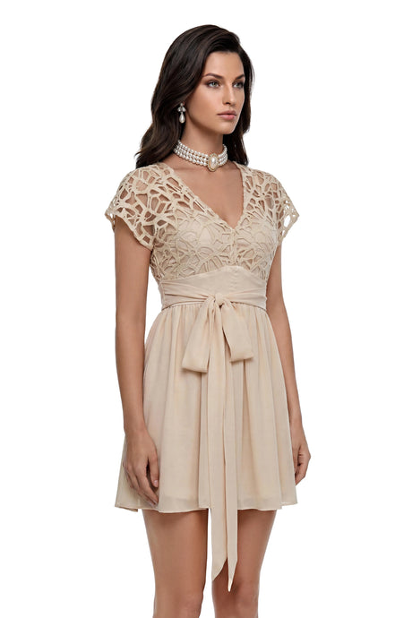 Kaitlin Mini Dress Beige Cut-Out Ruched