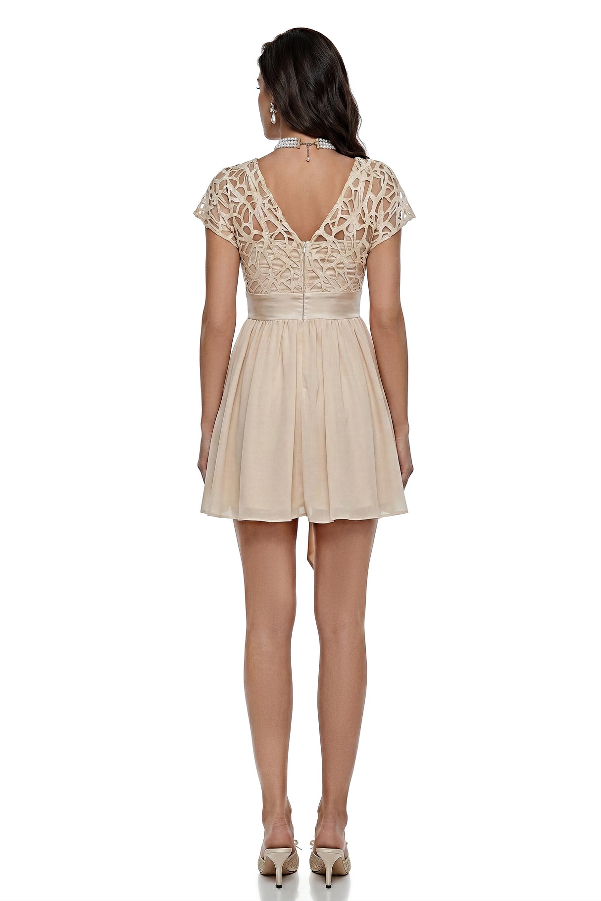 Margot Beige CutOut Ruched Mini Dress