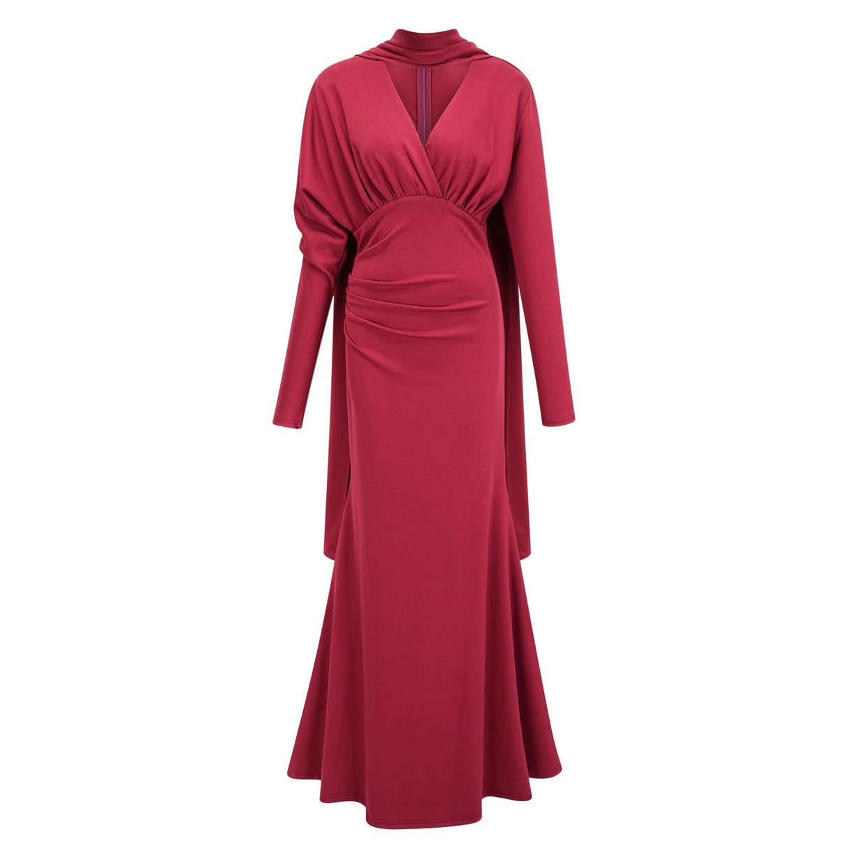 Margot Red Scarf Design Ruched Maxi Gown
