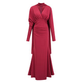 Margot Red Scarf Design Ruched Maxi Gown