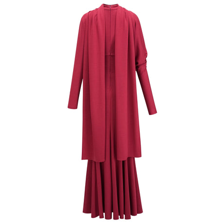 Rina Red Scarf Design Ruched Maxi Gown