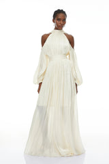 Margot White Cold Shoulder Ruched Maxi Dress