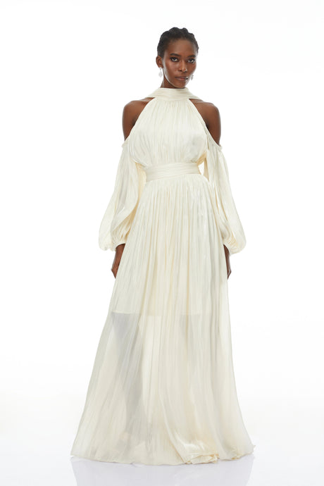 Laura Maxi Dress White Cold Shoulder Ruched