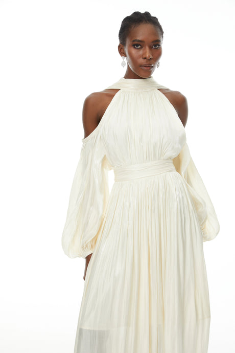 Laura Maxi Dress White Cold Shoulder Ruched