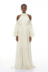 Margot White Cold Shoulder Ruched Maxi Dress