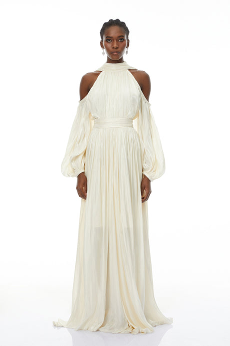 Laura Maxi Dress White Cold Shoulder Ruched