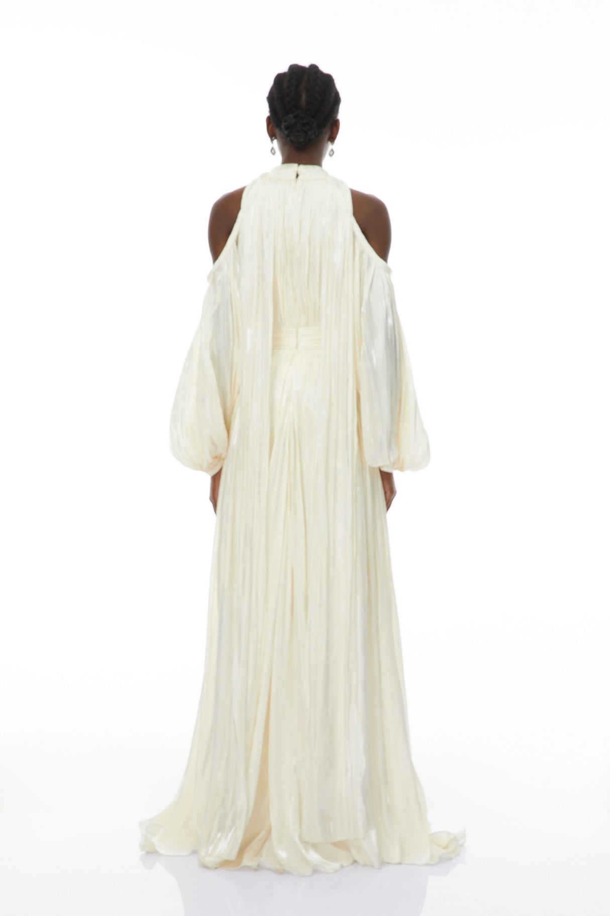 Margot White Cold Shoulder Ruched Maxi Dress