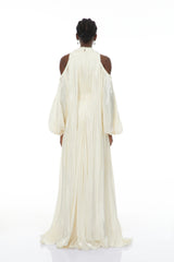 Margot White Cold Shoulder Ruched Maxi Dress