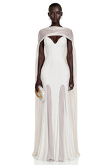 Margot White Plunging Paneled Maxi Dress with Scarf