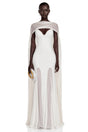 Margot White Plunging Paneled Maxi Dress with Scarf