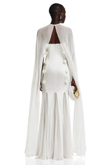 Margot White Plunging Paneled Maxi Dress with Scarf