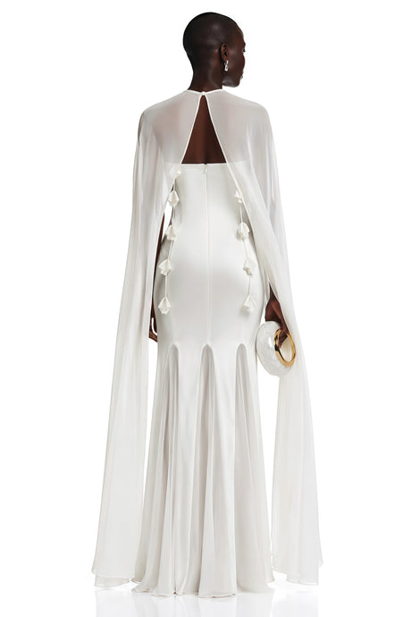 Scarlett Maxi Dress White Plunging Paneled with Scarf