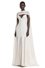 Margot White Plunging Paneled Maxi Dress with Scarf