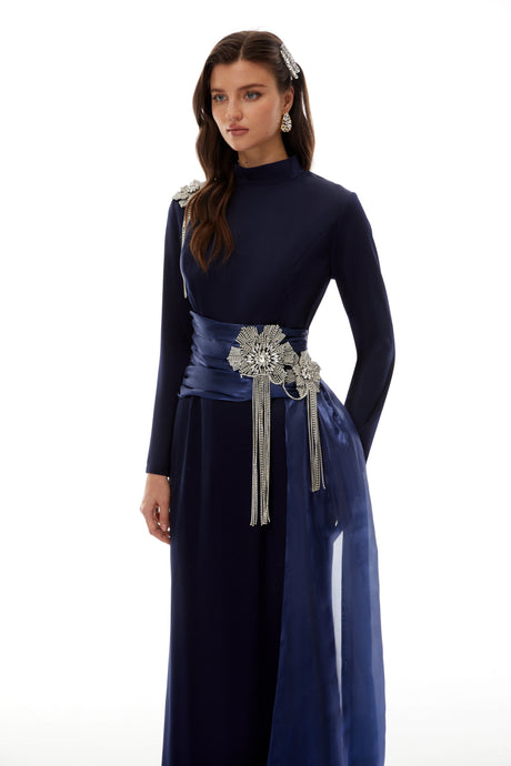 Giulia Maxi Dress Blue Embellished Ribbon