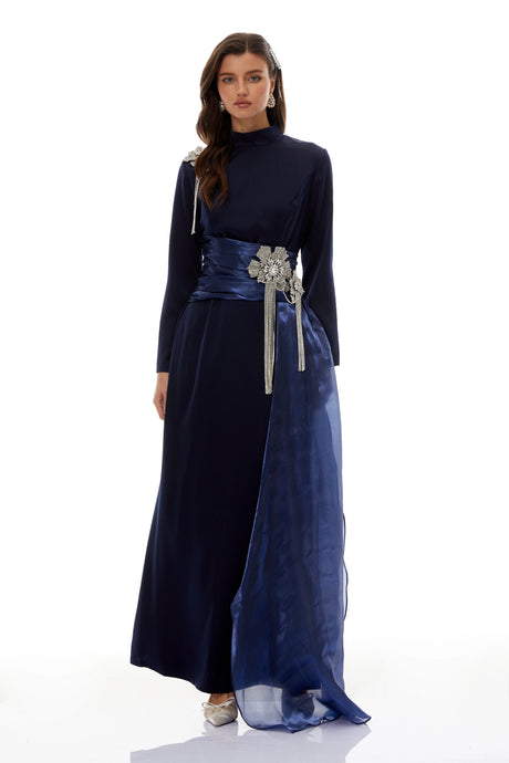 Giulia Maxi Dress Blue Embellished Ribbon