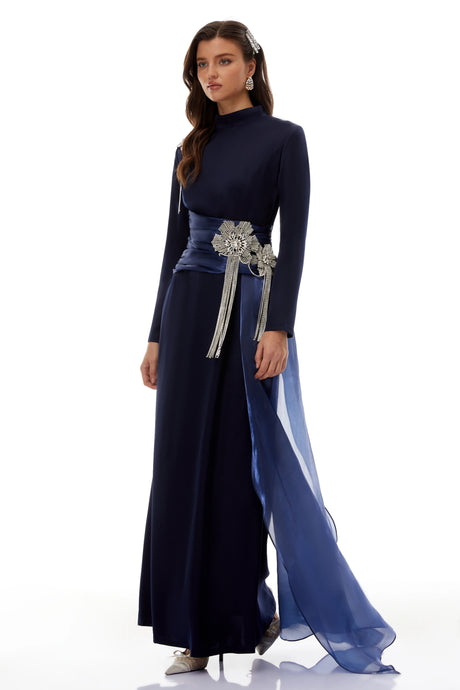 Giulia Maxi Dress Blue Embellished Ribbon