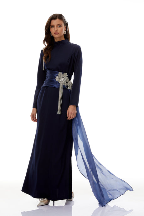 Giulia Maxi Dress Blue Embellished Ribbon