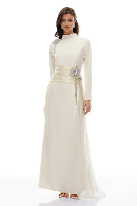 Carmen Maxi Dress Off White Embellished Ribbon
