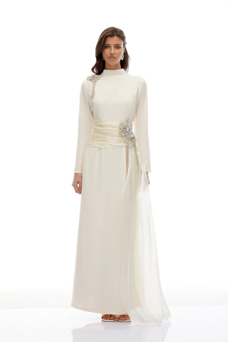 Carmen Maxi Dress Off White Embellished Ribbon