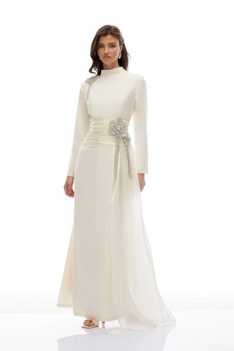 Carmen Maxi Dress Off White Embellished Ribbon