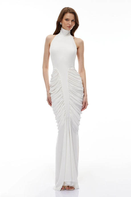 Bonnie Maxi Dress White Backless Ruched