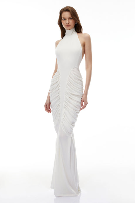 Bonnie Maxi Dress White Backless Ruched