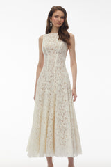 Marhuma White Floral Lace Maxi Dress